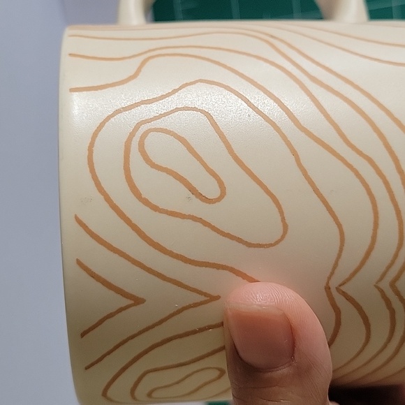 Whitney Kerney for Causebox. Beige Coffee Mug.Beige Abstract wood tree Lines. - Picture 5 of 11